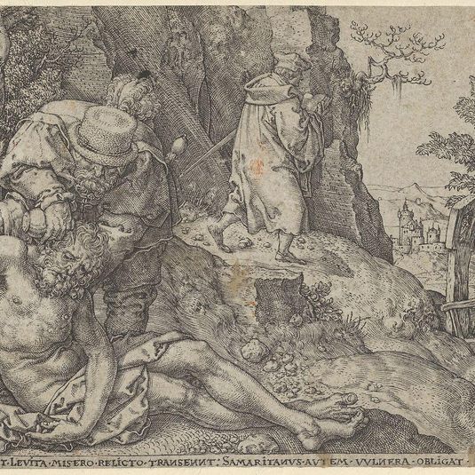 The Good Samaritan Tending the Traveller's Wounds with Oil and Wine or The Priest and the Levite Passing, from The Parable of the Good Samaritan