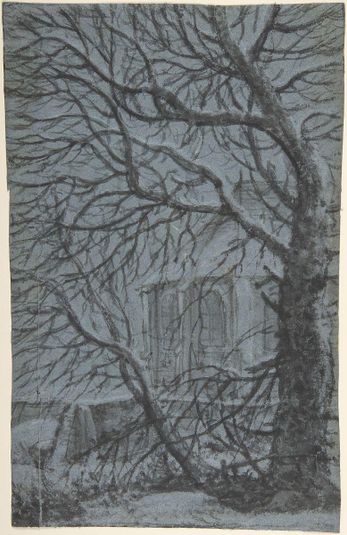 Apse of a Church Seen Through the Snowy Branches of a Tree