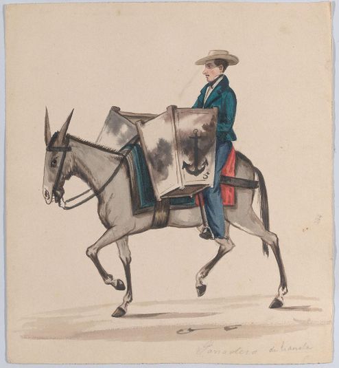 A baker on horseback, from a group of drawings depicting Peruvian costume