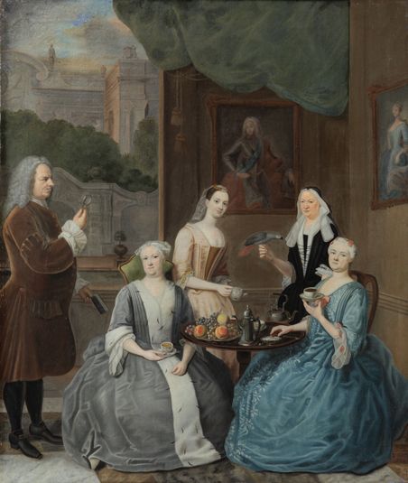 Tea party with Duchess Elisabeth Sophie Marie of Brunswick-Wolfenbüttel, 1683-1767, née Princess of Schleswig-Holstein-Nordborg
