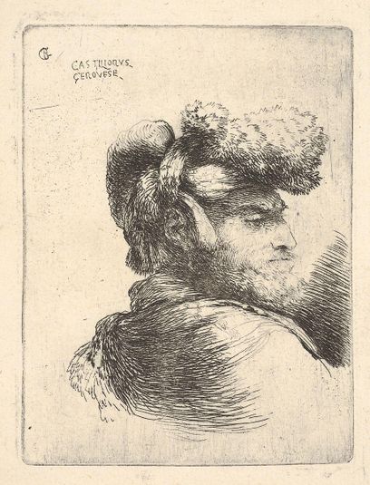 Man in profile facing right, wearing a fur hat, from series of 'Small Heads in Oriental Headdress'