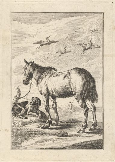 A Horse and a dog, a Pl. for 'A New Drawing Book...of Beasts in Various Actions' (1 of 9)