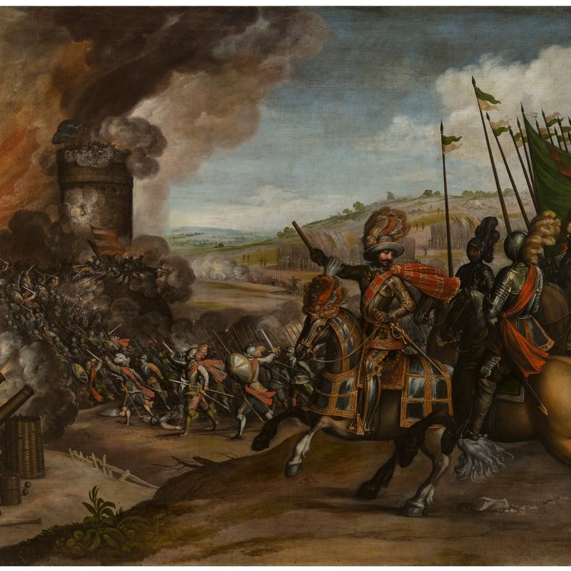 Batalla de Gascona y batería de un castillo