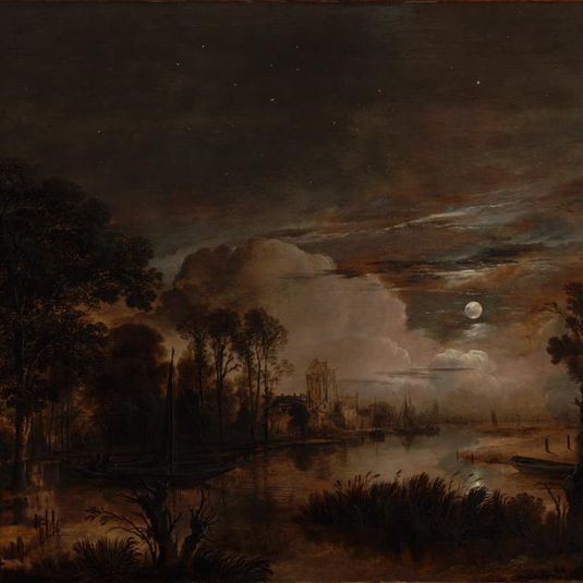 Moonlit Landscape with a View of the New Amstel River and Castle Kostverloren