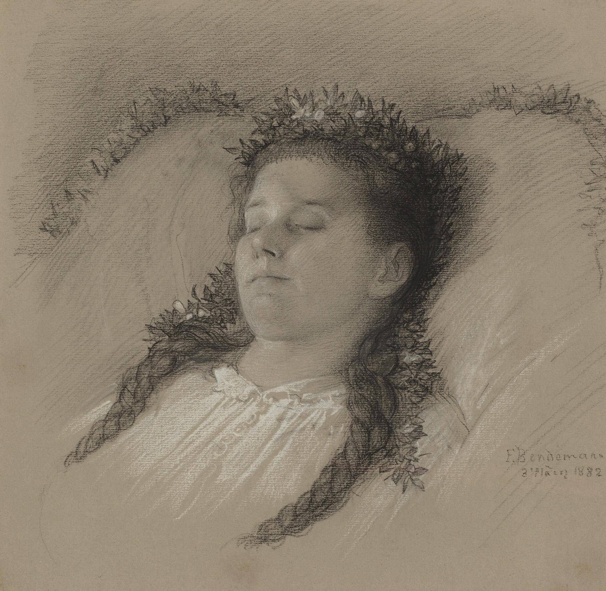 A Girl on Her Deathbed with a Crown of Flowers