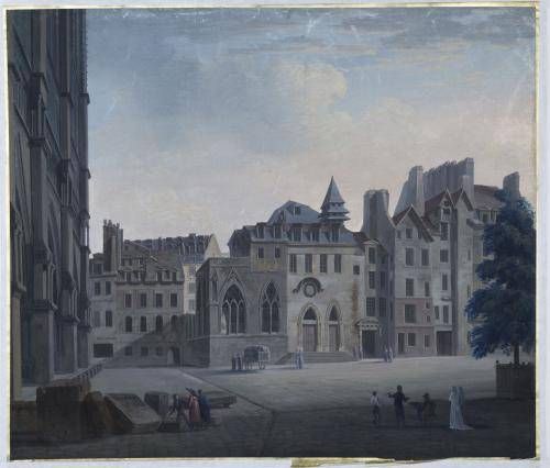 Entrée de l'ancien Hôtel-Dieu sur le parvis de Nôtre-Dame. Vers 1810.