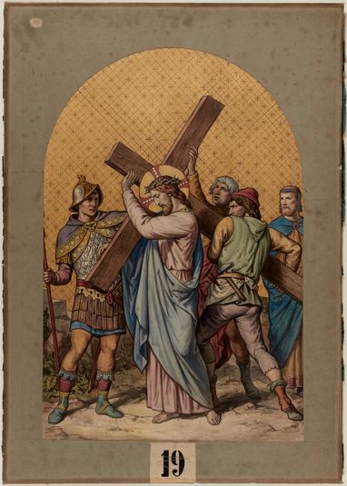 Etude pour le chemin de croix de l'église Notre-Dame-de-la-Croix : Station II : Jésus est chargé de sa croix