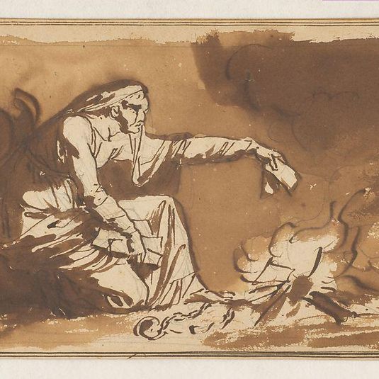 An Old Woman Burning Papers