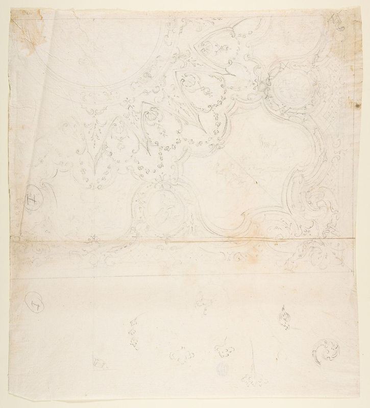 Design for One Quarter of a Ceiling with a Medaillons at the Center (recto); Design for a Quarter of a Ceiling with a Medaillon at the Corner and a Medaillon at the Center (verso)