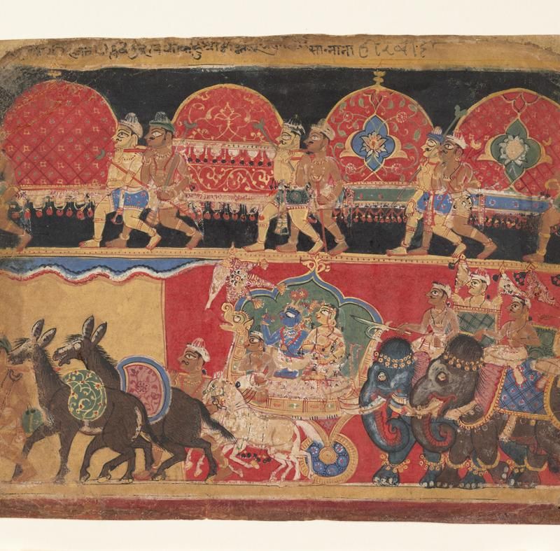 Krishna and the Kshatriya Maidens Proceed to Dvaraka: page from a Bhagavata Purana series