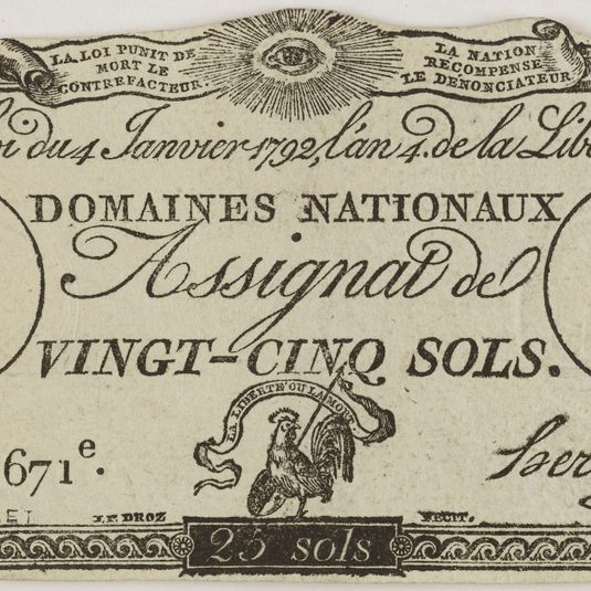 Assignat de 25 sols, série 671me, 4 janvier 1792