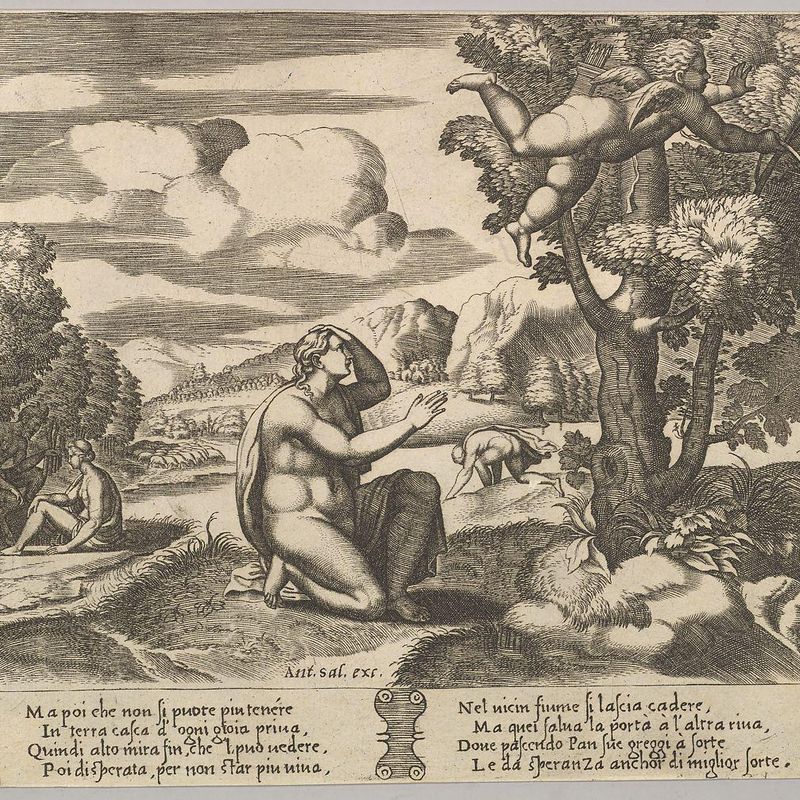 Plate 14: Cupid airborne gleeing from Psyche, from 'The Fable of Psyche'