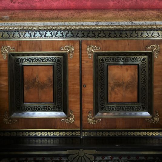 A Pair of Regency Cabinets Veneered with 'Boa Skin' Larchwood.