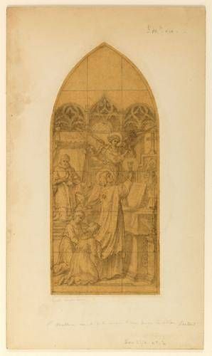Saint Mellon reçoit de la main d'un ange le bâton pastoral, projet de vitrail (Pontoise?)