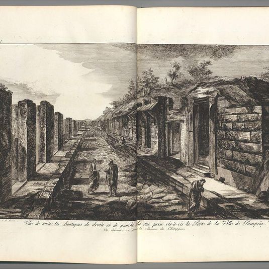 View opposite the entrance gate of all of the shops to the right and left of the street of the City of Pompeii, from Antiquités de Pompeïa, tome premier, Antiquités de la Grande Grèce... (Antiquities of Pompeii, volume one, Antiquities of Great Greece...), volume 1, plate 13