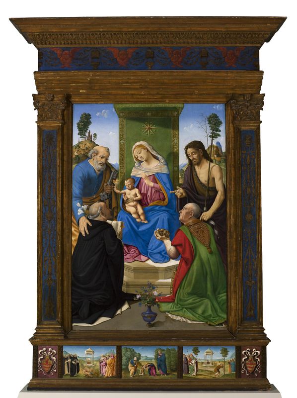 Madonna and Child Enthroned with Sts. Peter, John the Baptist, Dominic, and Nicholas of Bari