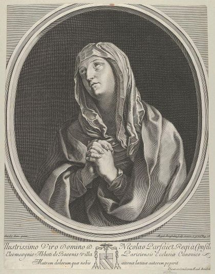 The Virgin in prayer looking up to the left, in an oval frame, after Reni