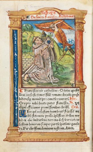Printed Book of Hours (Use of Rome):  fol. 106v, St. Francis of Assisi