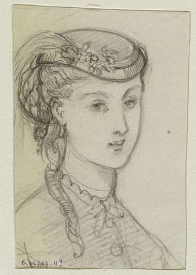 Tête de femme coiffée d'un petit chapeau agrémenté d'une plume, Fonds d’archives graphiques de Maurice Leloir