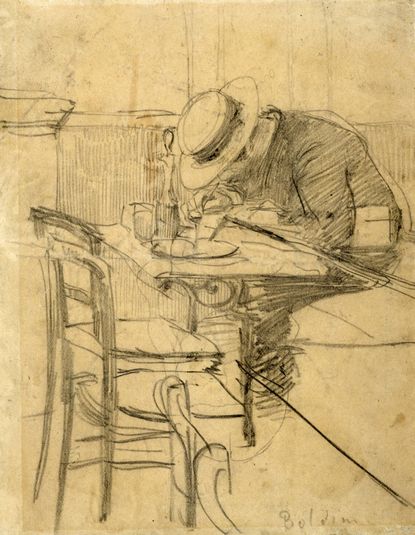 Le peintre Helleu assis à une terrasse de café