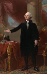 Visual Description of George Washington (The Lansdowne Portrait) by Gilbert Stuart