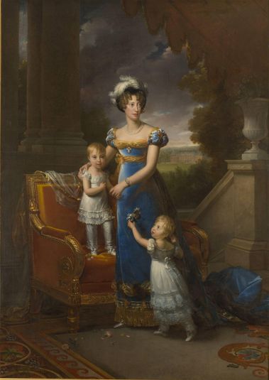 La duchesse de Berry et ses enfants devant le Château de Rosny